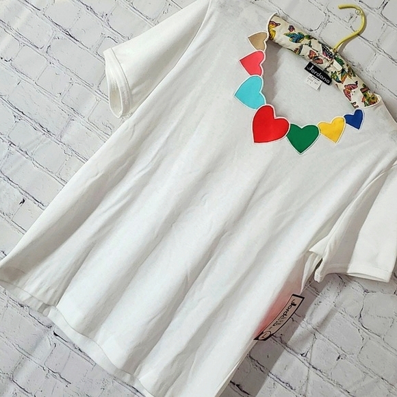 🆕️NWT 90s Vintage Jordana Rainbow Heart Neck Single Stitch Pride Tee USA Made - Picture 8 of 15